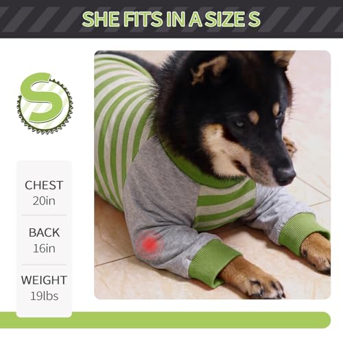 Image of FUAMEY Dog Recovery Sleeve with Elbow Protector,Dogs Shirt Stop Licking Joints,Pet Long Sleeve Suit Protecting Dog's Front Leg Arm Wounds Cover Skin Conditions Green Stripes M
