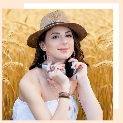 Image of Ecally Bohemian Western Jewelry Turquoise Set Women Country Pendant Long Choker Layered Bracelets Earrings Ring for Women