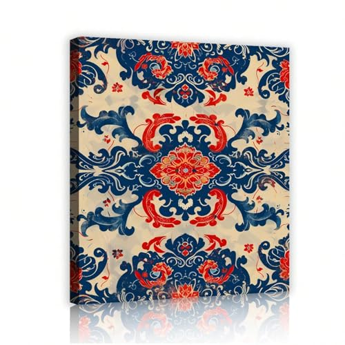 Art mural fleurs vintage rouge bleu blanc 50x50cm pour raviver vos murs vides