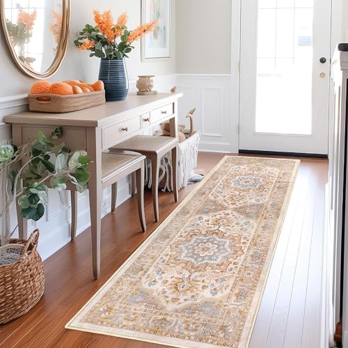 SHACOS Teppich Läufer Flur 60x180 cm Teppichläufer Flur rutschfest Teppich Läufer Beige...