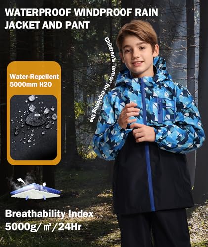 Kids Rain Suit Boys Girls Raincoat Jacket and Pants Set Lightweight Waterproof Windbreakers Rain Gear2