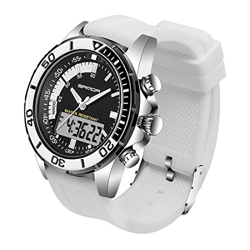 Montre quartz numérique double LULI Wa0109ws avec bande de silicone et alarme pour homme