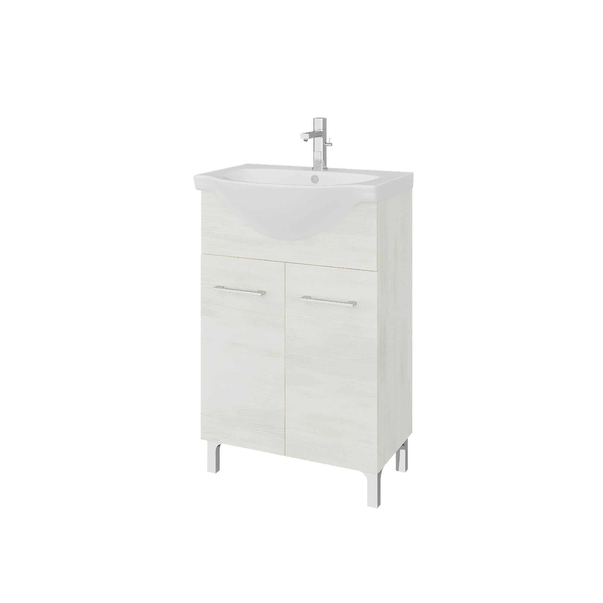 Kiamami Valentina - Mobile bagno a terra 55cm rovere bianco, lavabo e specchio 52x69 Rimini