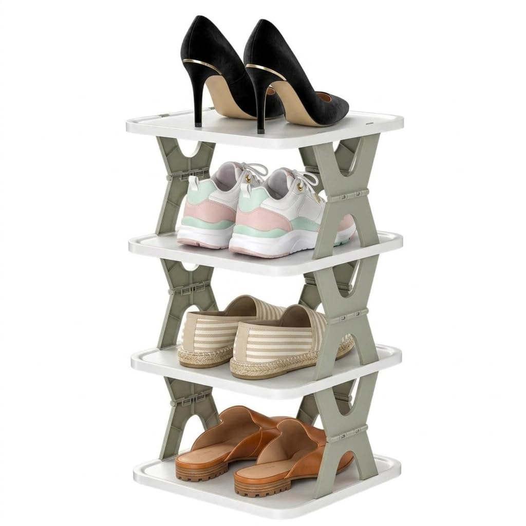 GREECHO 4-Tier Foldable Shoe Rack for Home | Vertical Space Saving Plastic Shoe Stand | Multi-Purpose Narrow Footwear Storage Organizer Shelf for Entryway, Closet & Corner (4 Layer) (4)