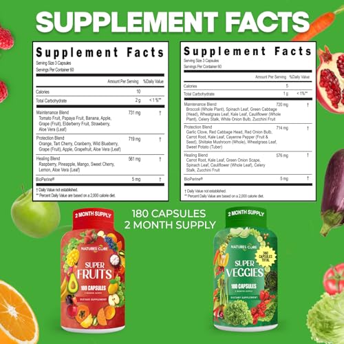 Nature's Core Fruit and Veggie Supplement - 360 Fruit and Veggie Capsules -100% Whole Super Fruit and Super Vegetable Supplements & Vitamin, Made in USA, Soy Free, Vegan- (180 Count Pack of 2) - Image 5