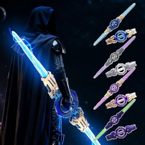 Image of Fire Spin Sword Double-Edged Lightsaber Toy with 7-Color LED Lights & Sound, Role-Play for Kids Battles 360 Rotating