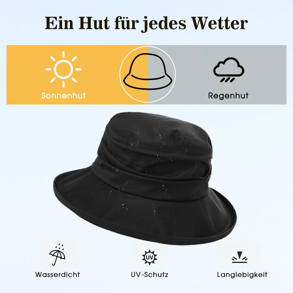 Comhats UPF 50 Sombrero de Sol para Mujer Plegable Pamelas de algodón con Correa para la Barbilla Ajustable