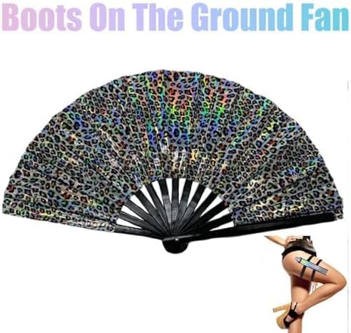 Kurbetts Boots On The Ground Hand Fan for Line Dancing Popping Fans Large Holographic Folding Hand Fan Clap Fans for Line Dancing Foldable Craft Dancer's Favorite (C23+C24)