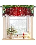 BestLives Christmas Curtain Valance Xmas Baubles Coniferous Rod Pocket Valance Window Treatments 1 Panel Pine Tree Twig Red Short Curtains for Kitchen Windows Bathroom Bedroom 54 x 18 inch