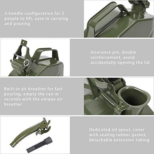 5 Litre Jerry Fuel Can with Handles, Metal Gas Diesel Gasoline Petrol Oil Portable Travel Container with Extension Spout For Cars Trucks Motorcycle 2 5 Litre Jerry Fuel Can with Handles, Metal Gas Diesel Gasoline Petrol Oil Portable Travel Container with Extension Spout For Cars Trucks Motorcycle - Image 2