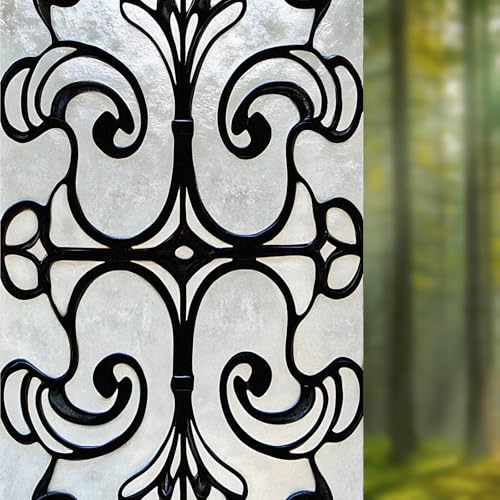 Image of Nuxovilar Black Fence Geometric Cling Window Privacy Film 17.5x39.3 PVC | Black Fence, Abstract Cling minimalist glass wrap, door privacy sticker for bathroom office home (Black Fence)