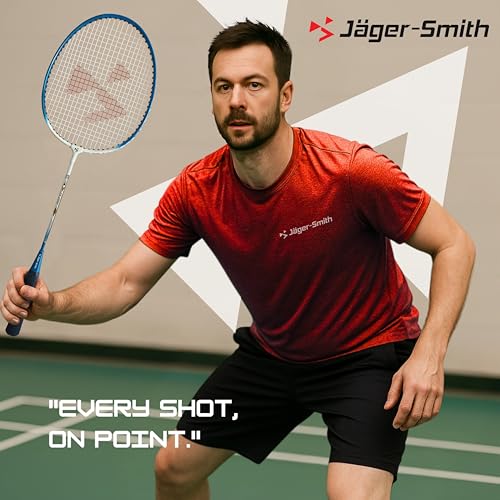 Image of Jager-Smith JS2000(Blue,White) Combo Aluminium Badminton Racquet with Tempered Steel Shaft & Featherlite 2 (Pack of 3) Feather Shuttles&Full Cover (Made in India)