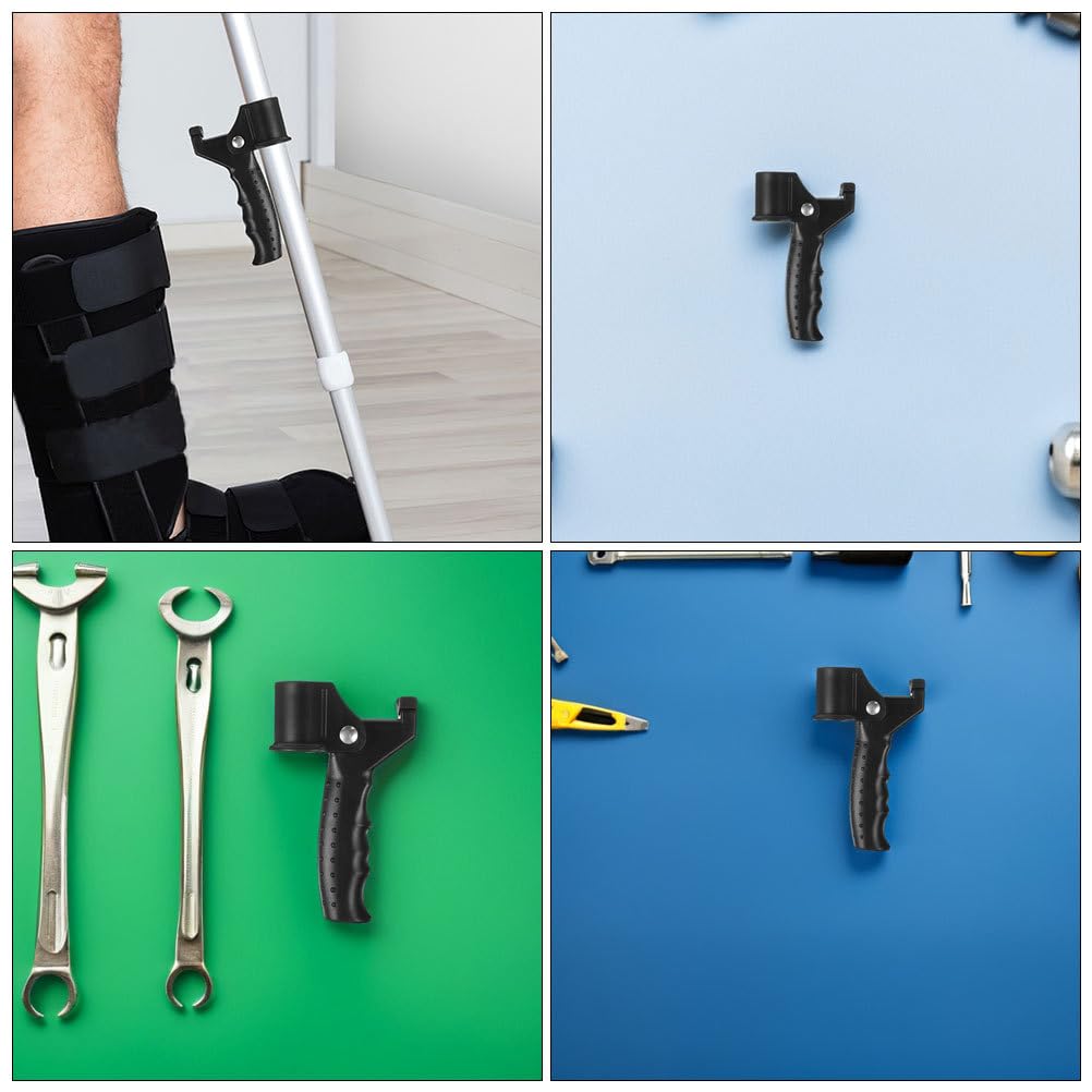 Healeved Lot de 2 poignées de canne de marche pour personnes âgées et handicapées, support de canne, autocollant ou béquille, compatible avec tube de béquille, noir