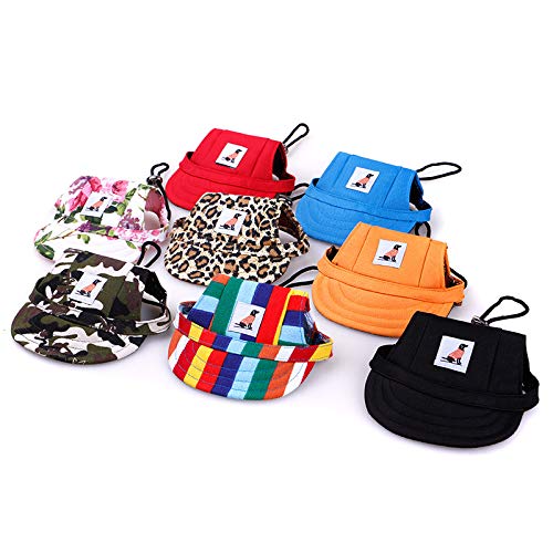 Gogobuddy Dog Hats, 8 Packs Multi-Color Pet Baseball Cap Puppy Sport Hat Outdoor Sunbonnet Cap With Ear Holes And Adjustable Neck Strap For Small Medium Large Dogs And Cats (Small) #TOP1