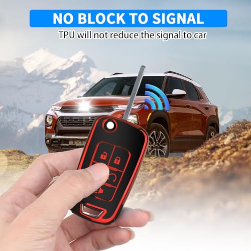 Image of QBUC for Chevy Key Fob Cover with Keychain Fit for Chevrolet Equinox Buick Camaro Cruze Malibu Impala Sonic Full Protection (Black /Red)