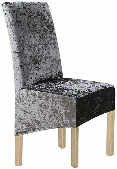 Crushed Velvet Dining Chair Covers Stretchable Protective Slipcover Home Decor (SILVER)