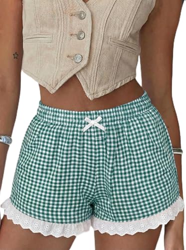 Image of Boxer Shorts for Women Pajama Gingham Shorts Casual Lounge Sleep Plaid Y2K Beach Bottoms for 2026 Summer