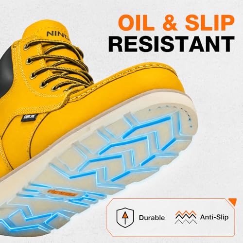 Image of NINGO Steel Toe Boots Work for Men, Non Slip Safety Moc Toe Boot with Water Resistant Full Grain Leather, EH Rated, Oil Resistant, Comfortable Work Shoes for Construction, Industrial, Yellow 15.5