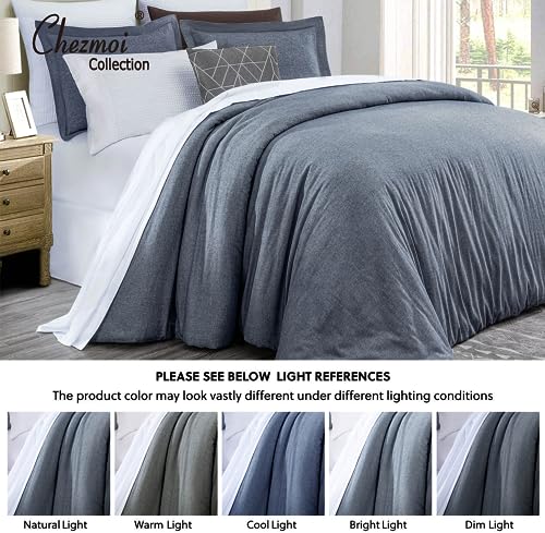 Chezmoi Collection CHAMBRAY-COM-LIGHT DENIM-KING Chambray Cotton Lightweight Comforter Set King Size 3-Piece Soft Comfy Breathable Yarn Dyed Light Denim Textured Reversible Chalk Stripe Bedding thumb #4