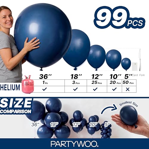 Image of PartyWoo Navy Blue Balloons 99pcs Dark Blue Color Different Sizes