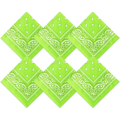 Blulu 6 Pcs Neon Color Cowboy Bandanas for Men Women Assorted Paisley Pattern Handkerchiefs 22 x 22 Inch Kids Headwrap Scarfs(Fluorescent Green)