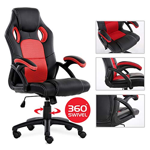 GAMO Office Chair Executive Racing Gaming Swivel PU Leather Sport Computer Desk (Red)