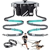 SHINE HAI Retractable Hands Free Dog Leash with Dual Bungees for 2 Dogs, Adjustable Waist Belt, Reflective Stitching Leash for Running Walking Hiking Jogging Biking