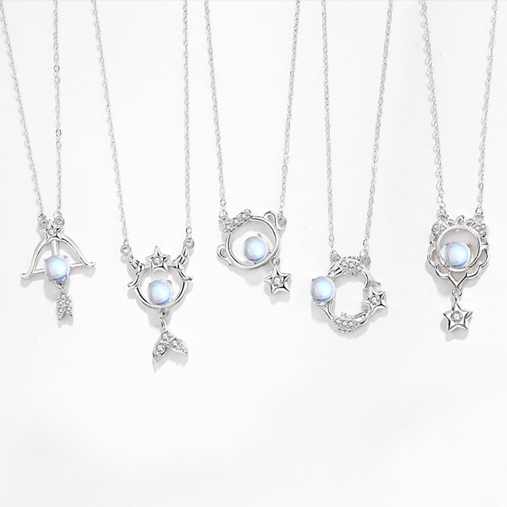 12 Constelaciones Horóscopo Géminis Astrología Collares para Mujer Plata Esterlina Piedra Luna Cristal Colgante Zodíaco Collar Joyería Creativa Regalos Novia Madre
