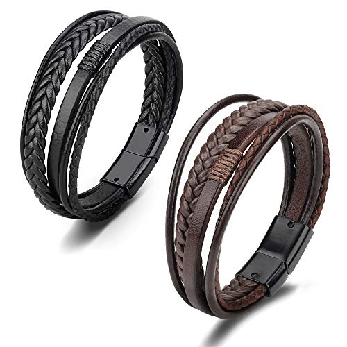 ORiTi Mens Leather Bracelet Premium Braided Leather Bracelet for Men and Women with Stainless Steel Clasp Braided Bracelets for Men Leather Cuff Boys Bracelet 19cm