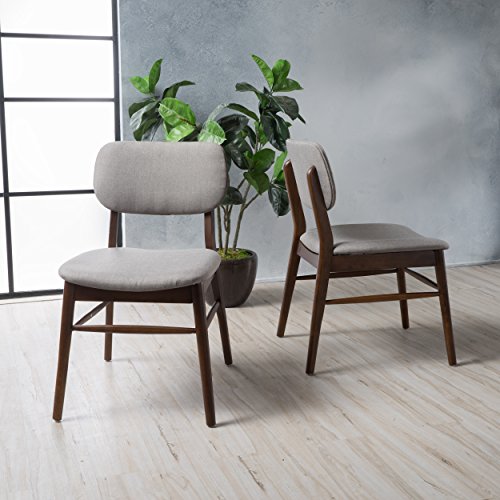 Christopher Knight Home Colette Fabric With Walnut Finish Dining Chairs, 2-Pcs Set, Light Grey / Walnut #TOP2