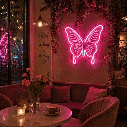 Image of Butterfly Neon Sign for Wall Decor Light Up Sign Led Signs for Room Party Home Wall Decor USB Powered
