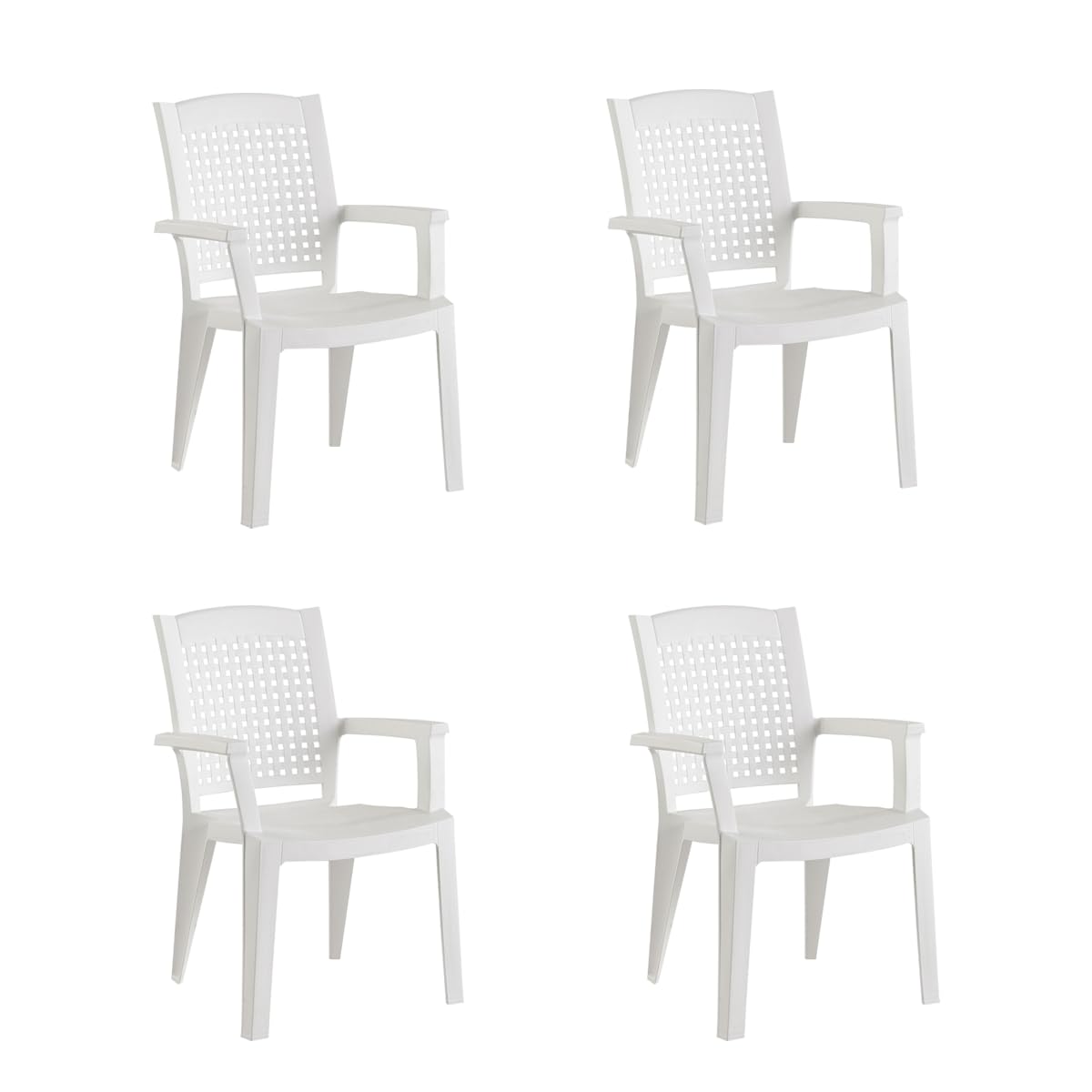 SP Berner SHAF - Pack 4 Sillas - Jardín Exterior y Terraza - Plástico Reciclado Resistente UV - Apilables - Modelo Metal - Blanco