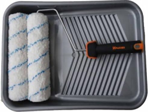 Harden Professional Microfiber Paint Roller Set (4pc) – 9" Roller Kit with 2 Polyester & Acrylic Covers, Silver PP Tray & Ergonomic TPR Handle – Ideal for Walls, Ceilings & All Paint Types