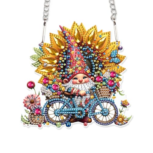 Image of AiYuanzsh Sunflower Gnome Diamond Art Hanging, DIY 5D Irregular Shape Diamond Painting Pendant, Acrylic Ornament for Wall, Door, or Garden, Home Decoration, Handmade Craft Gift