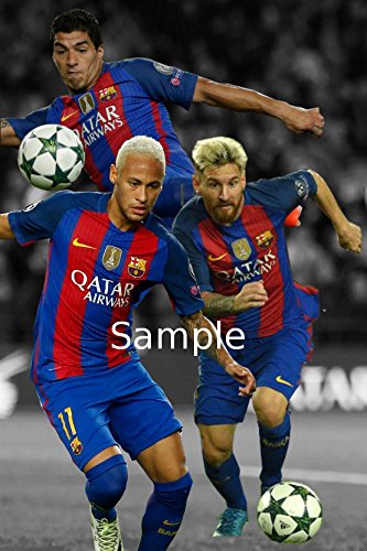Signed Black Soccer Lionel Messi Neymar Jr Luis Suarez Barcelona Autographed Photo Photographed Picture Frame A4 12x8 Football Gift