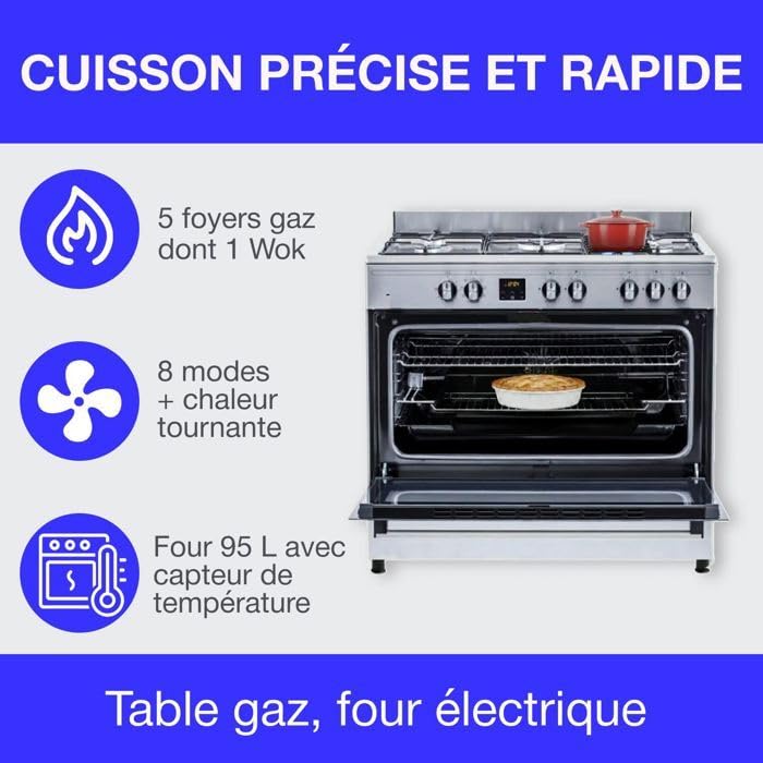 Cuisiniere piano four multifonctions catalyse - CONTINENTAL EDISON - CECP9060IXDD - 95 L - Affichage digital - L90 x H 85 cm - Inox