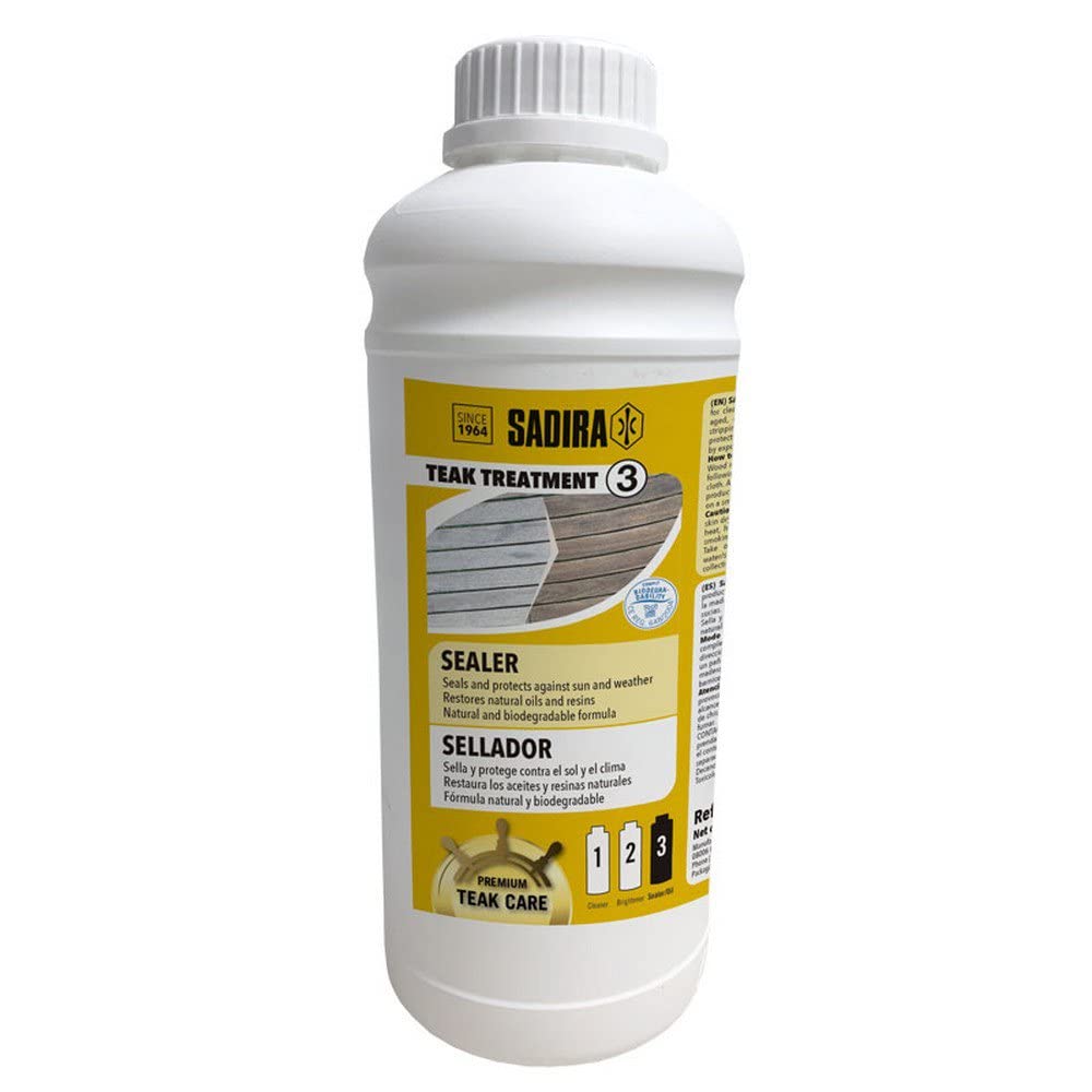 Sadira | Tratamiento Teca 3. Sellador Incoloro 1 L. | Tratamiento para la Madera de los Barcos Limpia, renueva y restaura la Madera