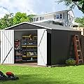AirWire 10x10 FT Outdoor Storage Shed, Garden Shed with Updated Frame Structure and Lockable Doors, Metal Tool Sheds for Backyard Garden Patio Lawn, Grey