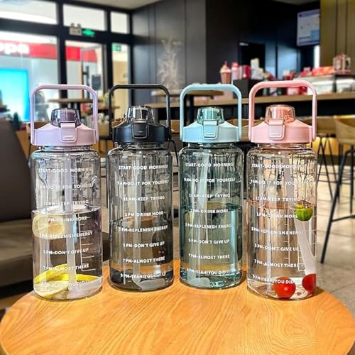 Image of AGIL 2 L Capacity Belt Straw Transparent Motivational Water Bottles|Time Marker Leak Proof&Break-Proof|Best Usage For Office /School /Gym /Travel |Bpa-Free Fitness Sports Bottle (PURPLE)