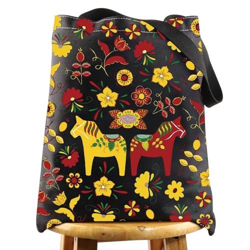 Sac fourre-tout en toile cheval Dala suédois LEVLO cabas imprimé