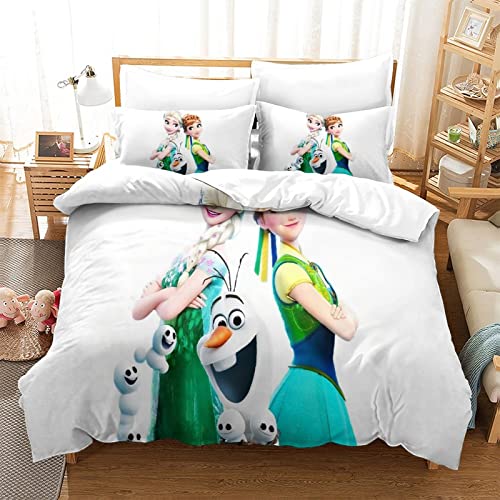 YINGD Juego de funda de edredón con diseño de dibujos animados de Frozen, tamaño individual, para niños, adolescentes y adultos, fundas de edredón suaves con funda de almohada con cierre de cremallera