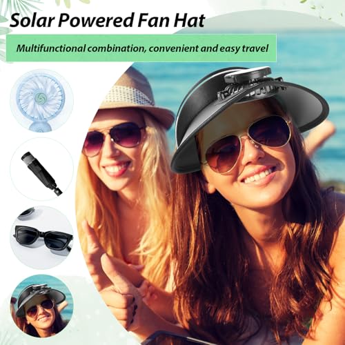 Image of Solar Fan Hat Men and Women Sun Visor Wide Brim Cooling Hat for Outdoor Summer Camping Beach Fishing, USB & Solar Powered