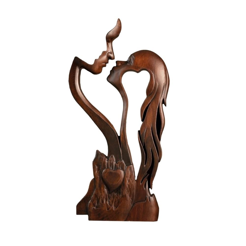 zhuyanbo007 Desk Statue, 10 Inch Wooden Kissing Couple Sculpture - Romantic Abstract Love Statue for Anniversary(Retro,10 Inch)