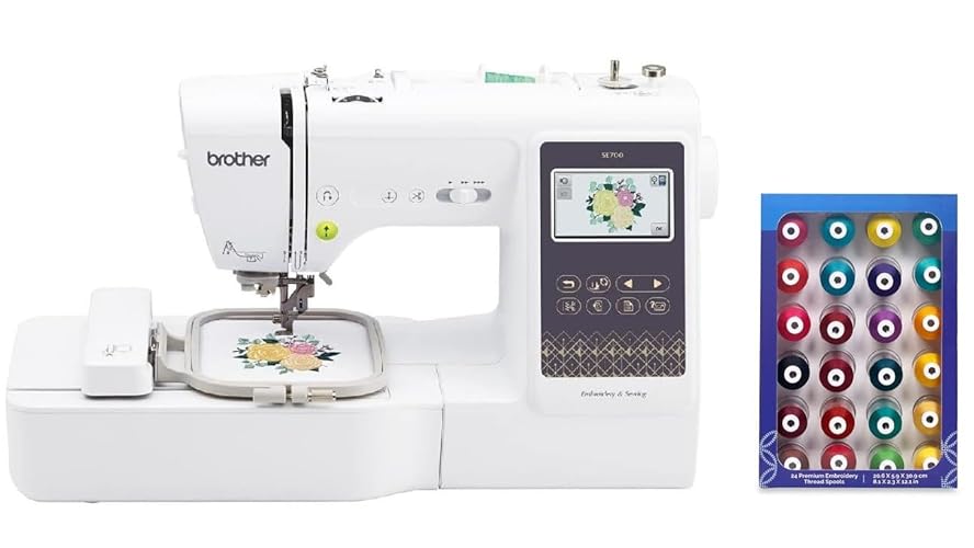 Brother SE700 Sewing and Embroidery Machine, Wireless LAN Connected, 135 Built-in Designs, 103 Built-in Stitches, Plus 24 Spools of Jewel Toned Thread - SE700 + Jewel Thread