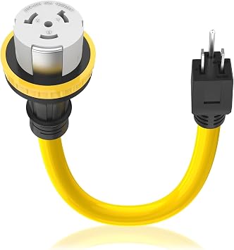 50 Amp to 110 Adapter RV Cord with Locking Connector Plug, Heavy Duty NEMA 5-15P Male to SS2-50R Female Twist Lock Electrical Power Dogbone STW 10 Gauge for RV Trailer Camper 1FT