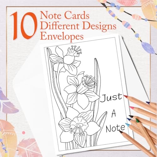 Image of Art Eclect Coloring Note Cards for Adults with Envelopes - Just a Note | Color Your Own Notecards - Blank Inside for Your Personal Message - 10 Different Designs and 10 Envelopes (JustNote /10)