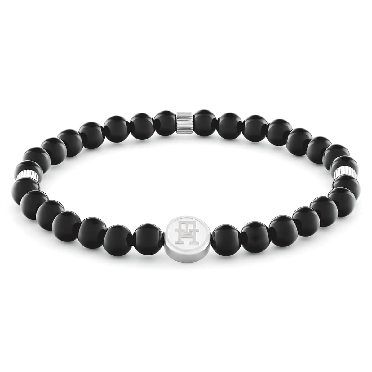 Tommy Hilfiger Pulsera de acero inoxidable con bolas de ónix negras para hombre - 2790609, Mediano, Nylon, Sin gema