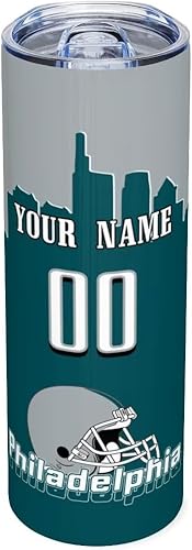 Vasos personalizados con aislamiento de fútbol americano taza de café de acero inoxidable taza de café personalizada número de nombre para fanáticos