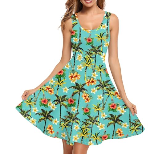 Image of TOADDITDO Women's Sleeveless O Neck Beach A-Line Party Coctail Tank Dresses Flared Sundress