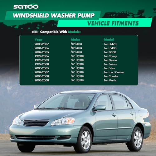 Image of SCITOO 85330-50030, 85310-20190, Windshield Washer Pump Motor fit for 2000-2005 For Toyota Echo;2002-2007 For Toyota Land Cruiser | Direct fit for 2003-2008 For Toyota For Corolla|Replaces OE 85330-50030|85310-20190|85310-20210|85330-12340|With Grommet